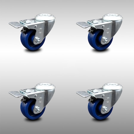 Service Caster 3.5 Inch SS Solid Polyurethane Swivel Bolt Hole Caster Set with Total Lock Brake SCC-SSBHTTL20S3514-SPUS-4